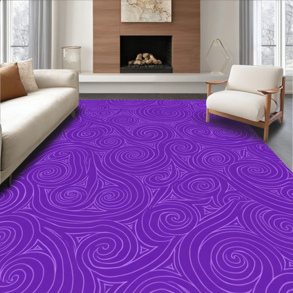 ODIKA 8'x10' Machine Washable Non-Slip Area Rug, Mystic Vortex Damask Luxe Embellishment High Traffic Rug, Purple, 592070
