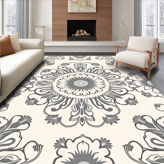 ODIKA 8'x10' Machine Washable Non-Slip Area Rug, Mystical Eastern Boho Artistry Inspired High Traffic Rug, Ivory, 660036