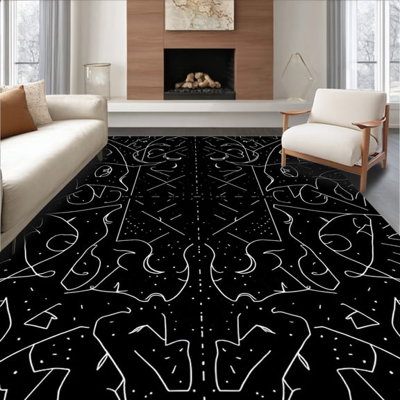 ODIKA 8'x10' Machine Washable Non-Slip Area Rug, Mystical Starry Night Sky Celestial Constellation Map High Traffic Rug, Black, 579340