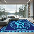thumbnail image 1 of ODIKA 8x10 Machine Washable Non-Slip Area Rug, Mythic Snake Emblem Design with Intricate Curved Bands High Traffic Rug, Blue, 913832, 1 of 7