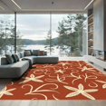 thumbnail image 1 of ODIKA 8'x10' Machine Washable Non-Slip Area Rug, Nautical Starfish Motif with Interwoven Seaweed Swirls High Traffic Rug, Brown, 908637, 1 of 7