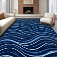 thumbnail image 1 of ODIKA 8'x10' Machine Washable Non-Slip Area Rug, Nautical Wave Shag Collection With Rippling Texture High Traffic Rug with Pad, Navy Blue, 389527, 1 of 8