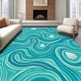 thumbnail image 1 of ODIKA 8'x10' Machine Washable Non-Slip Area Rug, Nautical Wave Swirls Adorned With Elegant Shell Motifs High Traffic Rug with Pad, Blue, 702576, 1 of 8