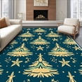 thumbnail image 1 of ODIKA 8'x10' Machine Washable Non-Slip Area Rug, Nordic Evergreen Trees and Reindeer Repeating Holiday Motif High Traffic Rug with Pad, Blue, 737834, 1 of 8