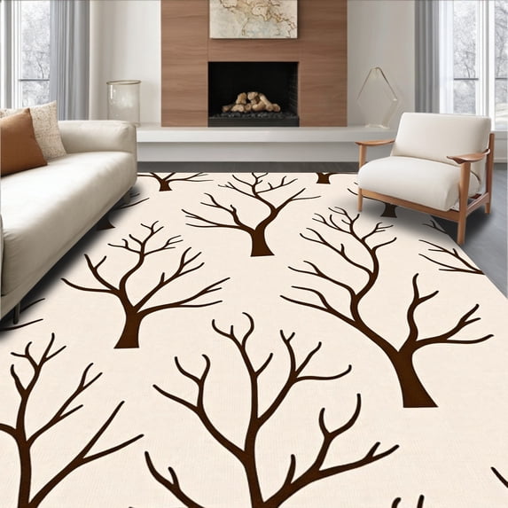 ODIKA 8'x10' Machine Washable Non-Slip Area Rug, Nordic Reindeer Antler Branch Seasonal Festive Floor Covering High Traffic Rug, Beige, 733081