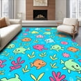 thumbnail image 1 of ODIKA 8'x10' Machine Washable Non-Slip Area Rug, Ocean Adventure Sea Life Marine Character Themed High Traffic Rug with Pad, Blue, 728579, 1 of 8