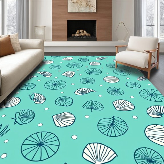 ODIKA 8'x10' Machine Washable Non-Slip Area Rug, Ocean Discovery Yarn Beginner Kit High Traffic Rug, Blue, 618795