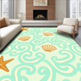 thumbnail image 1 of ODIKA 8'x10' Machine Washable Non-Slip Area Rug, Oceanic Treasures Featuring Starfish and Scallop Shell Swirls High Traffic Rug with Pad, Blue, 703111, 1 of 8