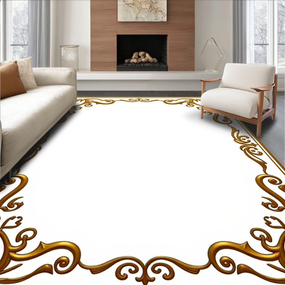 ODIKA 8'x10' Machine Washable Non-Slip Area Rug, Opulent Baroque Rococo Flourish Decorative High Traffic Rug with Pad, Gold, 536365