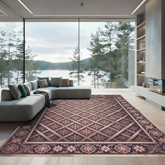 ODIKA 8'x10' Machine Washable Non-Slip Area Rug, Oriental Copper High Traffic Rug, Brown, 1173904