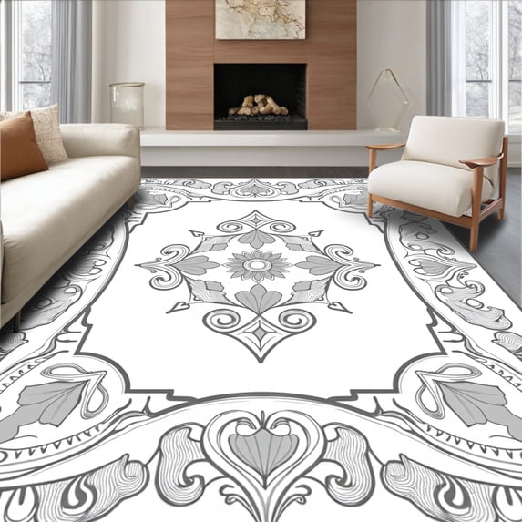 ODIKA 8'x10' Machine Washable Non-Slip Area Rug, Ornate Boho Medallion ...