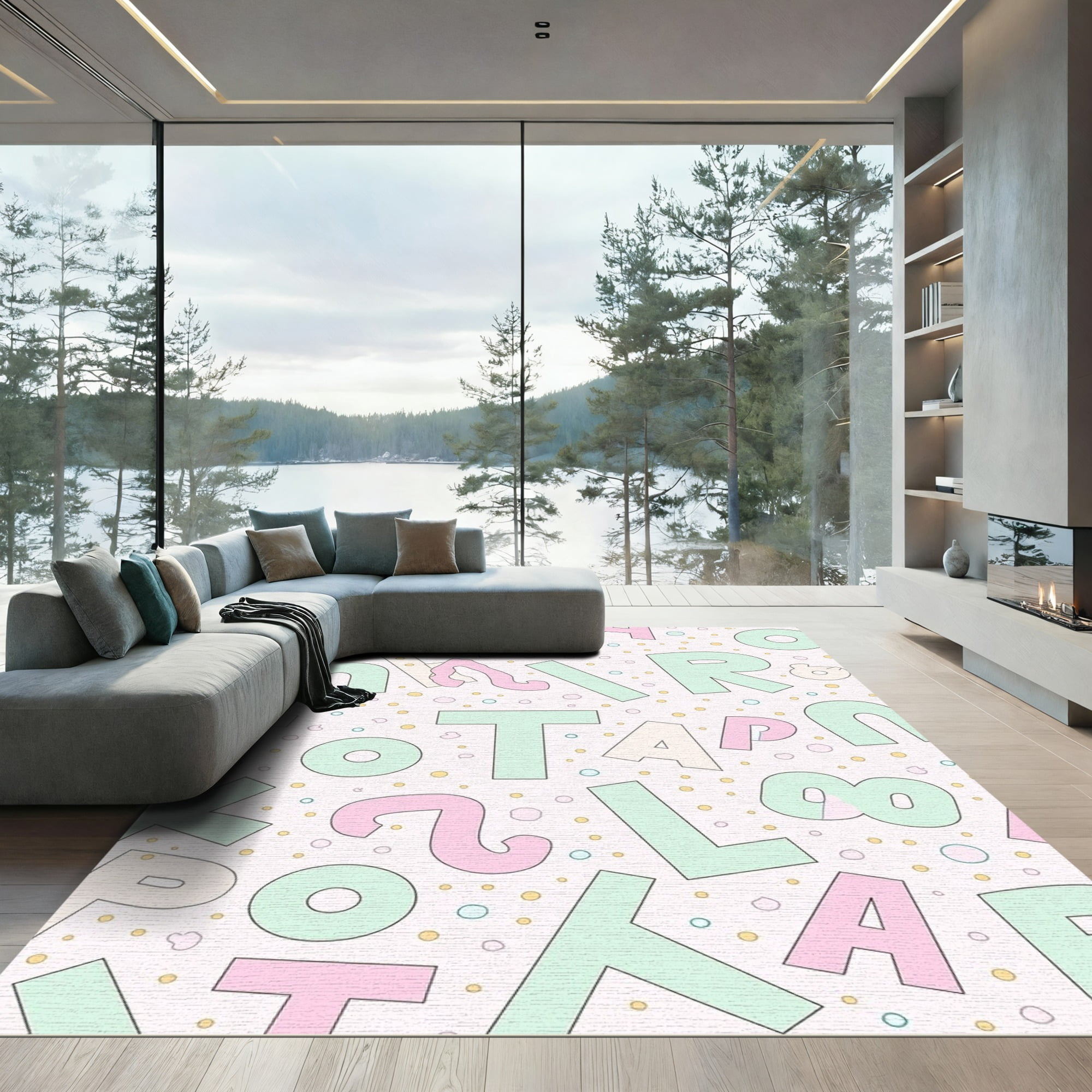 ODIKA 8x10 Machine Washable Non-Slip Area Rug, Pastel Alphabet Mosaic ...
