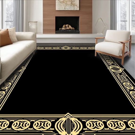 ODIKA 8'x10' Machine Washable Non-Slip Area Rug, Peaceful Bethlehem Night with Stylized and Twinkling Motifs High Traffic Rug, Black, 743293