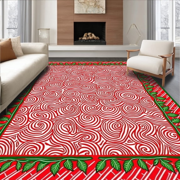 ODIKA 8'x10' Machine Washable Non-Slip Area Rug, Peppermint Twist Checkered Interlocking Holiday Design High Traffic Rug, Red, 621886
