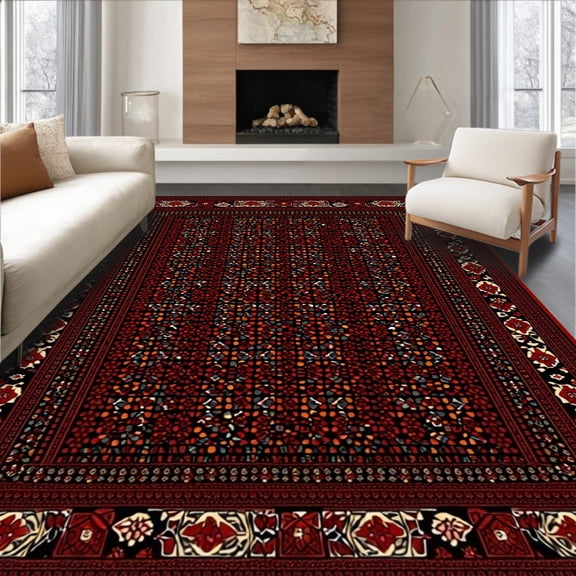 ODIKA 8'x10' Machine Washable Non-Slip Area Rug, Elegant Featuring Intricate Geometric High Traffic Rug, Red, 65843