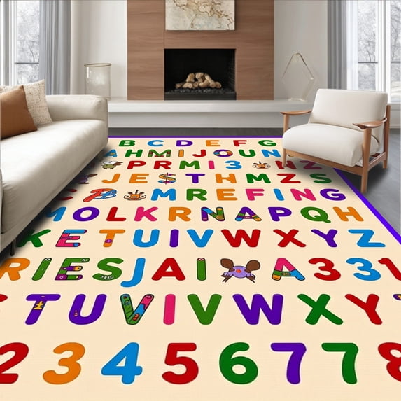 ODIKA 8'x10' Machine Washable Non-Slip Area Rug, Phonics Visualization Round Study Game Academic Activity High Traffic Rug, Red, 690260