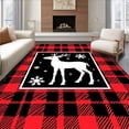 thumbnail image 1 of ODIKA 8'x10' Machine Washable Non-Slip Area Rug, Plaid Reindeer Forest Motif with Nordic Snowflake Accents High Traffic Rug, Red, 652921, 1 of 7