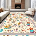 thumbnail image 1 of ODIKA 8x10 Machine Washable Non-Slip Area Rug, Playful Animal Friends with Alphabet Banners and Festive Confetti Accents High Traffic Rug with Pad, Red, 692651, 1 of 8