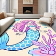 thumbnail image 1 of ODIKA 8'x10' Machine Washable Non-Slip Area Rug, Playful Cartoon Mermaid Design with Bubble Accents and Whimsical Details High Traffic Rug, Pink, 655707, 1 of 5