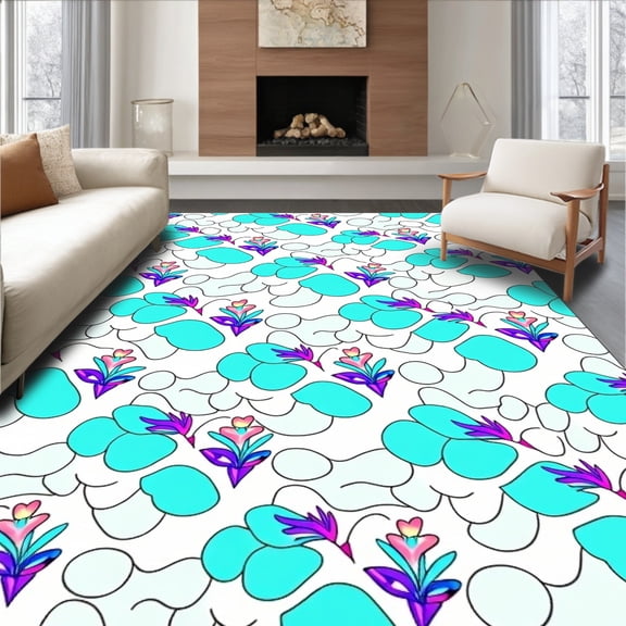 ODIKA 8'x10' Machine Washable Non-Slip Area Rug, Playful Fantasy Scene with Interlocking Scales and Fins High Traffic Rug, Turquoise, 723630