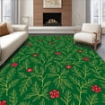thumbnail image 1 of ODIKA 8'x10' Machine Washable Non-Slip Area Rug, Playful Holiday Botanical Arrangement with Snow Crystal Highlights High Traffic Rug, Green, 625856, 1 of 7