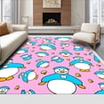 thumbnail image 1 of ODIKA 8'x10' Machine Washable Non-Slip Area Rug, Playful Snowman with Twinkling Bell Motifs Festive Illustration High Traffic Rug, Pink, 626589, 1 of 7