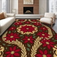 thumbnail image 1 of ODIKA 8'x10' Machine Washable Non-Slip Area Rug, Poinsettia Bloom Wreath with Elegant Floral Design High Traffic Rug, Red, 622646, 1 of 7