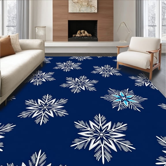 ODIKA 8'x10' Machine Washable Non-Slip Area Rug, Pristine Glacial Festive Celebration Base High Traffic Rug, Blue, 740815