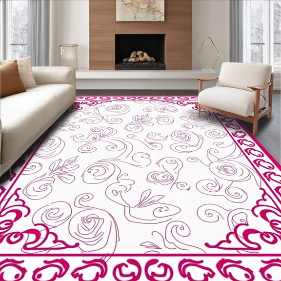 ODIKA 8'x10' Machine Washable Non-Slip Area Rug, Radiant Interlaced Scroll Luxe Traditional High Traffic Rug, Pink, 466621