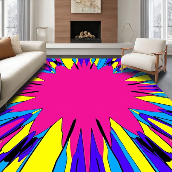 ODIKA 8'x10' Machine Washable Non-Slip Area Rug, Radiant Starburst Splash Artistic Trendy Statement High Traffic Rug, Pink, 556746