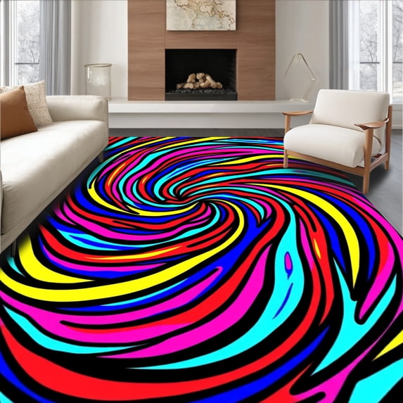 ODIKA 8'x10' Machine Washable Non-Slip Area Rug, Radiant Swirl with Spiral Accent and Vivid Color High Traffic Rug, Red, 643783