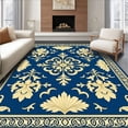 thumbnail image 1 of ODIKA 8'x10' Machine Washable Non-Slip Area Rug, Refined Damask with Ornamental Petal Detailing High Traffic Rug with Pad, Blue, 537401, 1 of 8