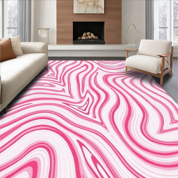 ODIKA 8'x10' Machine Washable Non-Slip Area Rug, Refined Shearling Inspired Ripple Design with Subtle Feathered Edges and Flow High Traffic Rug, Pink, 504182