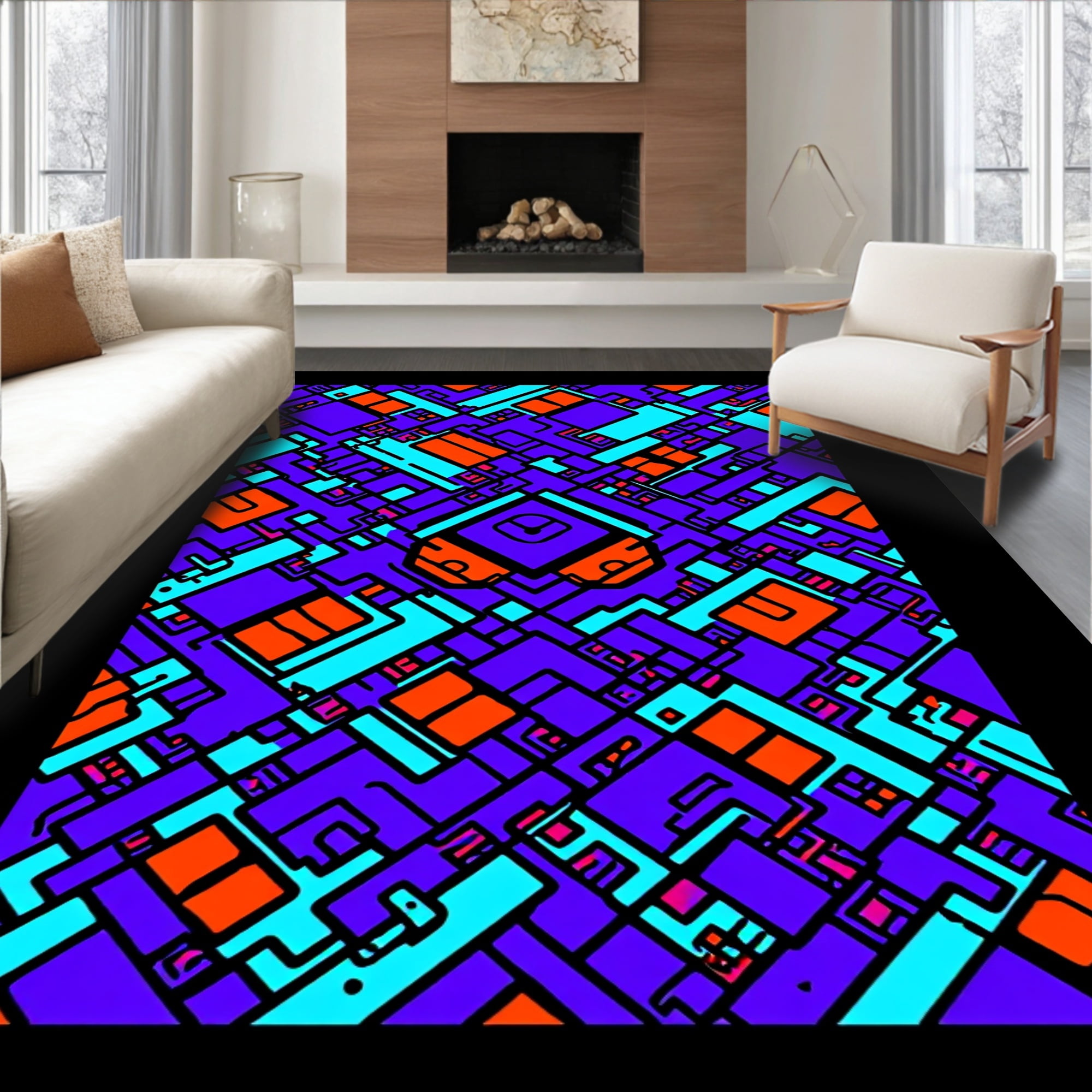 ODIKA 8x10 Machine Washable Non-Slip Area Rug, Retro Arcade Cube Mosaic ...