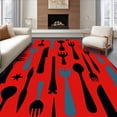 thumbnail image 1 of ODIKA 8'x10' Machine Washable Non-Slip Area Rug, Retro Bistro Flatware with Artistic Flair High Traffic Rug, Red, 734902, 1 of 7