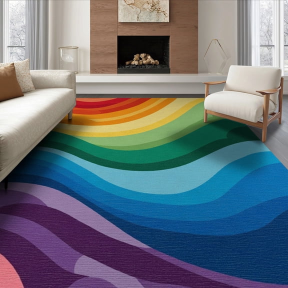 ODIKA 8'x10' Abstract Multicolor Washable Area Rug Non-Shedding, Easy Care, for King Size Bedroom Under Bed, Master Suite