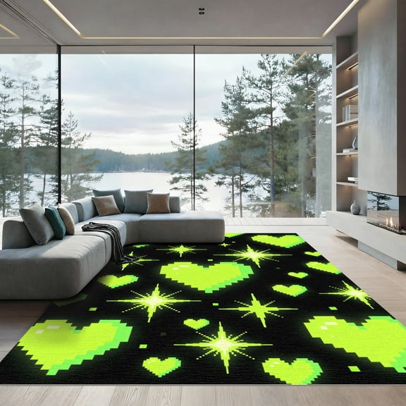 ODIKA 8'x10' Machine Washable Non-Slip Area Rug, Retro Lime Green High Traffic Rug, Green, 1003324