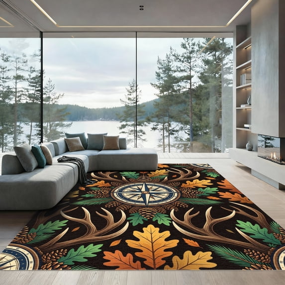ODIKA 8'x10' Machine Washable Non-Slip Area Rug, Rustic Black High Traffic Rug, Black, 1181230