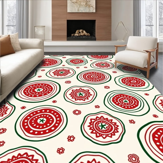 ODIKA 8'x10' Machine Washable Non-Slip Area Rug, Rustic Christmas Cookie with Whipped Icing and Sprinkles High Traffic Rug, Red, 620904