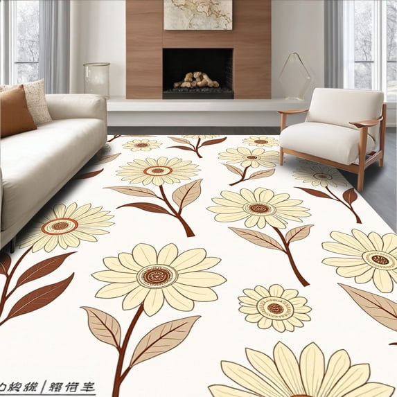 ODIKA 8x10 Machine Washable Non-Slip Area Rug, Rustic Garden Bloom Showcasing Harmonious Natural Artistry High Traffic Rug, Ivory, 544648