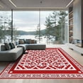 thumbnail image 1 of ODIKA 8x10 Machine Washable Non-Slip Area Rug, Rustic Holiday Patchwork with Interlocking Snowburst and Pom Accents High Traffic Rug with Pad, Red, 931740, 1 of 8