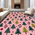 thumbnail image 1 of ODIKA 8'x10' Machine Washable Non-Slip Area Rug, Rustic Holiday Pine with Stylized Berry Sprigs and Festival Ornaments High Traffic Rug with Pad, Pink, 653183, 1 of 8