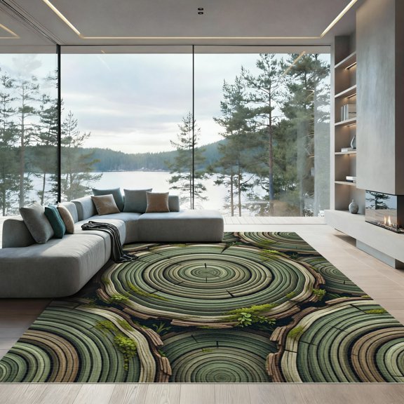 ODIKA 8'x10' Machine Washable Non-Slip Area Rug, Rustic Moss Green High Traffic Rug, Green, 1129346