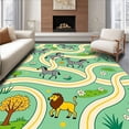 thumbnail image 1 of ODIKA 8'x10' Machine Washable Non-Slip Area Rug, Safari Animal Parade Interlocking Roads and Meadow Motifs High Traffic Rug, Green, 685164, 1 of 7