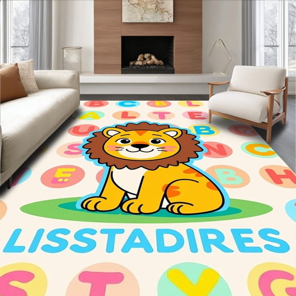 ODIKA 8'x10' Machine Washable Non-Slip Area Rug, Savanna Explorer ABC Discovery Pathway with Interactive Letter Games High Traffic Rug, Yellow, 693147