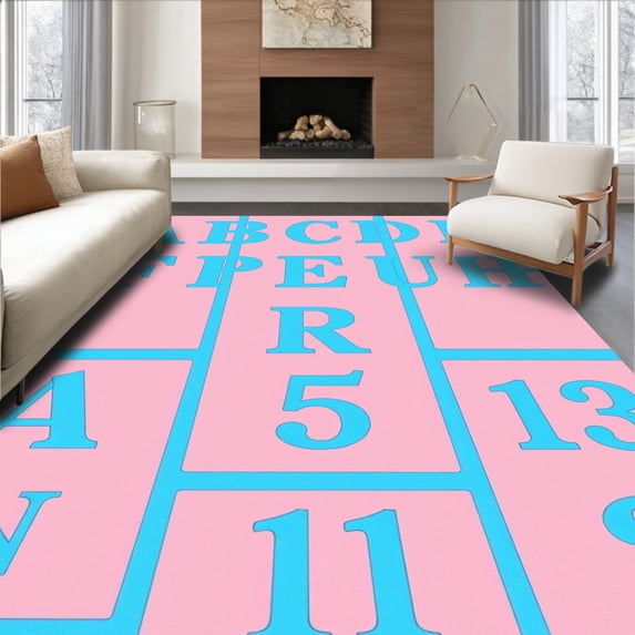 ODIKA 8'x10' Machine Washable Non-Slip Area Rug, Scholastic Reading Foundation Literacy Development Surface with Fun High Traffic Rug, Pink, 686723