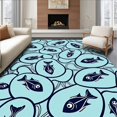 thumbnail image 1 of ODIKA 8'x10' Machine Washable Non-Slip Area Rug, Schooling Fish Motif with Flowing Abstract Wave High Traffic Rug with Pad, Blue, 666613, 1 of 8