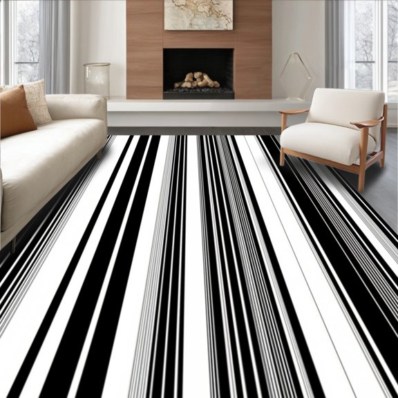 ODIKA 8x10 Machine Washable Non-Slip Area Rug, Shadow Stripe Contemporary Striped Design High Traffic Rug, Black, 388766