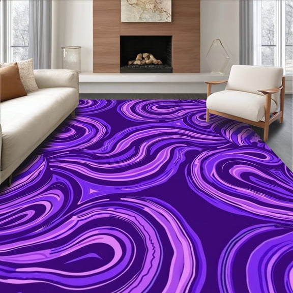 ODIKA 8x10 Machine Washable Non-Slip Area Rug, Shag with Psychedelic Tie Dye Waves High Traffic Rug, Purple, 367767