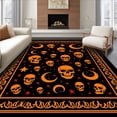 thumbnail image 1 of ODIKA 8'x10' Machine Washable Non-Slip Area Rug, Sinister Skull with Creepy Moons Gothic Accent High Traffic Rug with Pad, Orange, 514400, 1 of 8
